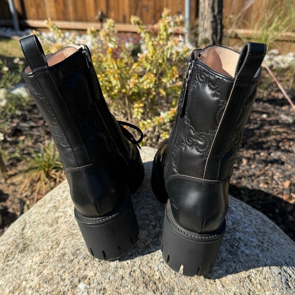 NWB Gucci GG Embossed Matelasse Cordovan Lux Lace Up Boots Booties 37.5 718386 - Picture 5 of 13